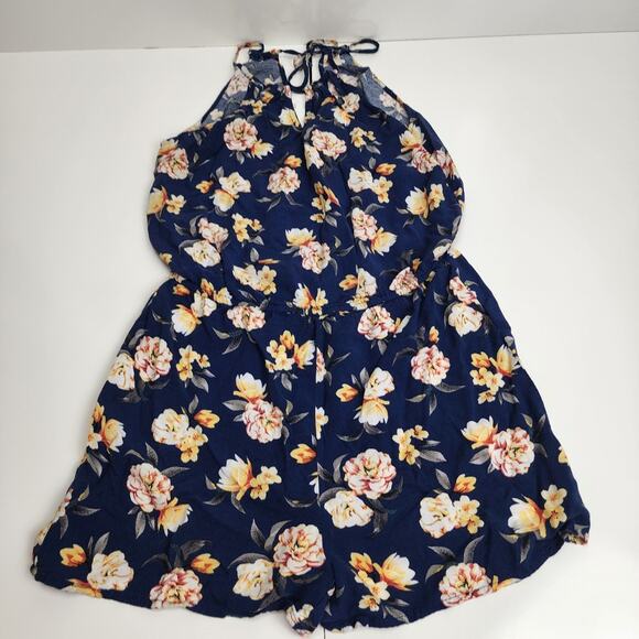 Aeropostale Pants - Aeropostale Navy Blue Floral High-Neck Romper Soft Breezy Fabric Women's Size M